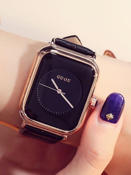 Black GUOU Brand Trendy Rectangular Watch
