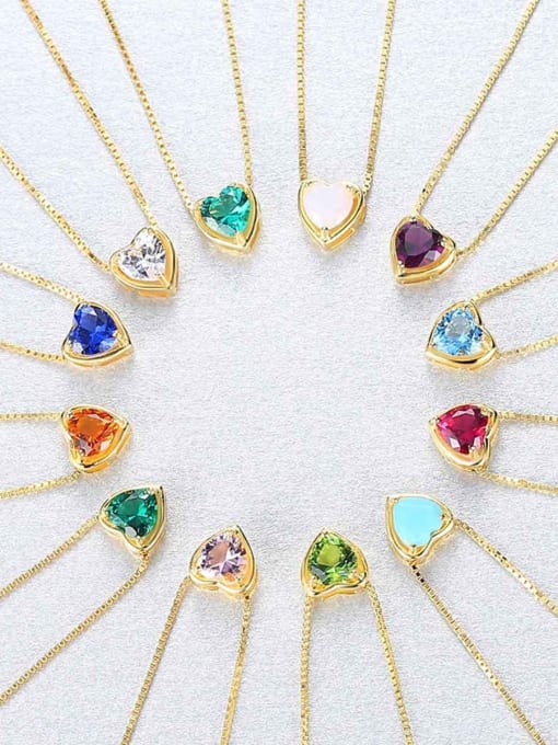 CCUI Sterling silver minimalist heart-shaped semi-precious stones necklace