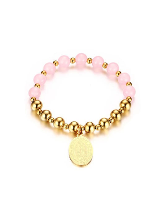 Pink Women Pink Oval Shaped Stone Titanium Bracelet