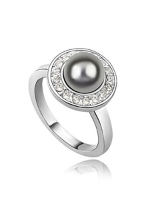 black Fashion Imitation Pearl Tiny Crystals Alloy Ring
