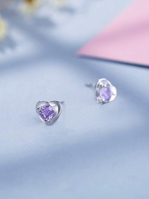 Purple 925 Silver Purple Zircon Heart stud Earring