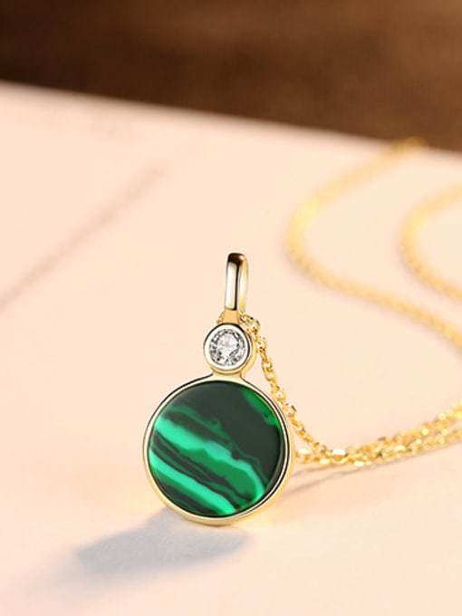 18K-gold Sterling Silver Plated 18K-gold Round Malachite Necklace