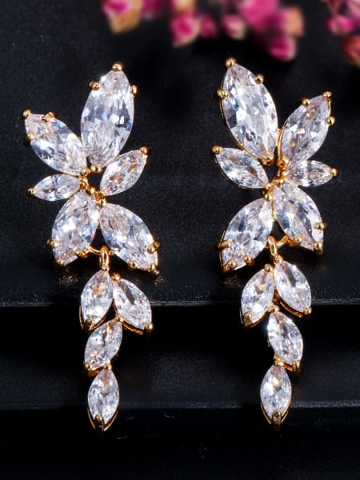L.WIN Copper With Cubic Zirconia Luxury Water Drop Wedding Cluster Earrings 1