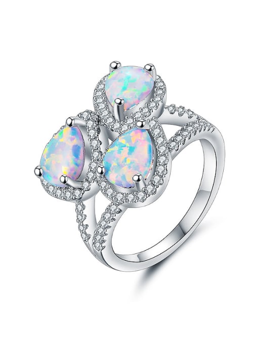 Platinum Fashion Water Drop shaped Opal Stones Ring