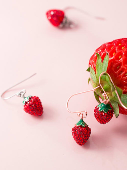 Rosh 925 Sterling Silver With 18k Rose Gold Plated Cute Strawberry Drop Earrings