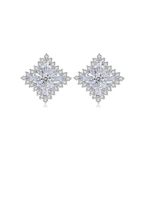 BLING SU Copper With Platinum Plated Delicate Hollow Square Stud Earrings
