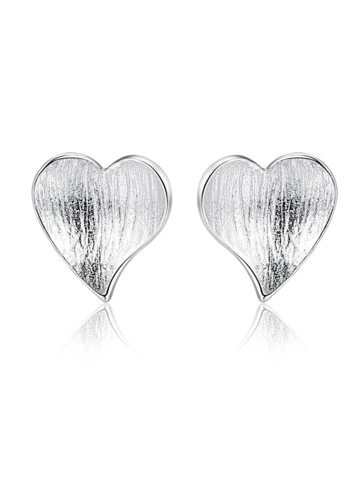 CCUI 925 Sterling Silver With Glossy Simplistic Heart Stud Earrings 0