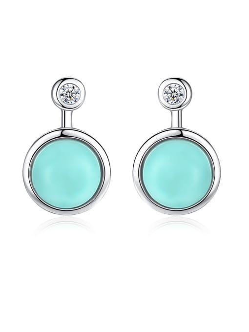 CCUI 925 Sterling Silver With Turtquoise Fashion Round Stud Earrings