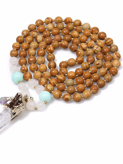 handmade Wooden Beads Crystal Retro Style Unisex Necklace 1