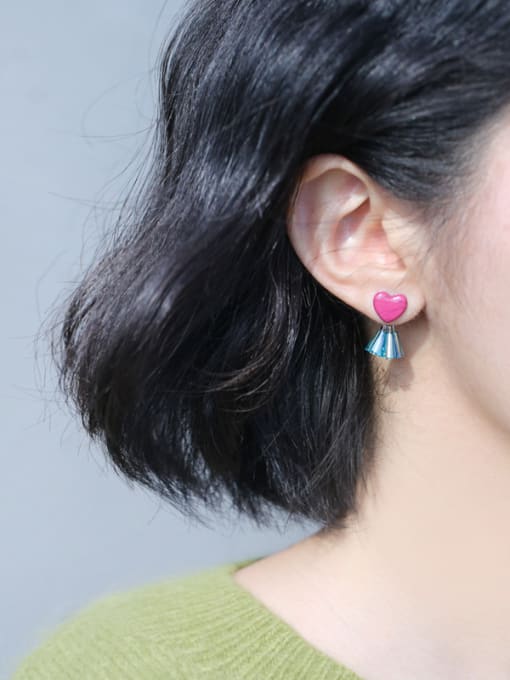 Peng Yuan Personalized Tiny Heart Blue Rhinestones 925 Silver Stud Earrings 1