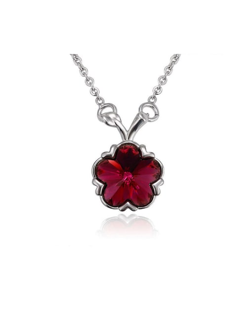 Red Copper Alloy White Gold Plated Fashion Flower Crystal Necklace