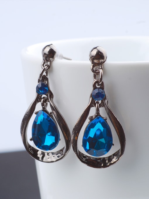 Qunqiu Exaggerated Luxury Water Drop Blue Crystals Alloy Two Pieces Jewelry Set 2
