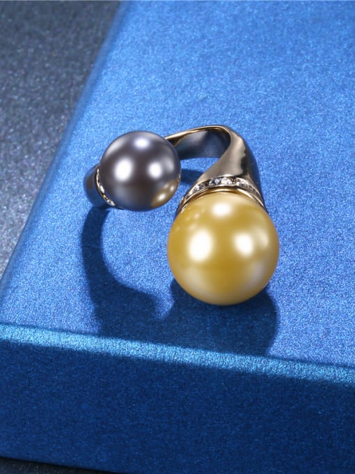 Coffee Gold Personality Coffee Gold Plated Artificial Pearl Ring