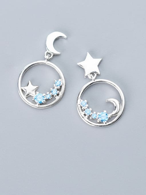 Rosh 925 Sterling Silver With Platinum Plated Fashion Asymmetry  Stars Moon Stud Earrings 1