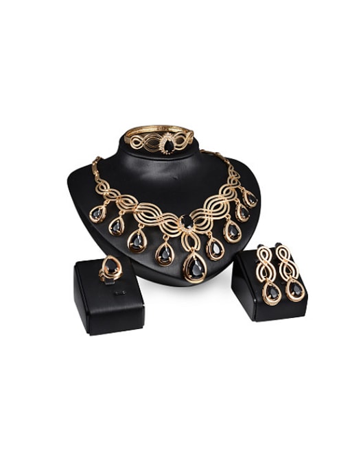 BESTIE 2018 2018 Alloy Imitation-gold Plated Ethnic style Water Drop shaped Stones Four Pieces Jewelry Set