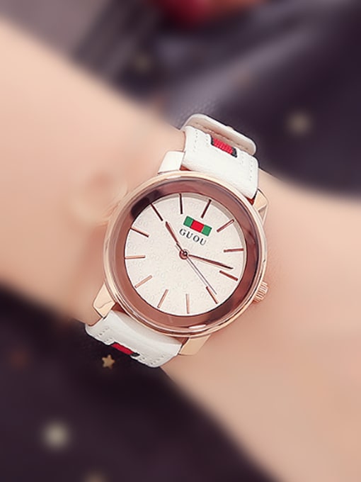 White GUOU Brand Simple Round Mechanical Watch
