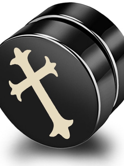8mm Section C of Cross Stainless Steel With Black Gun Plated Personality Geometric Stud Earrings