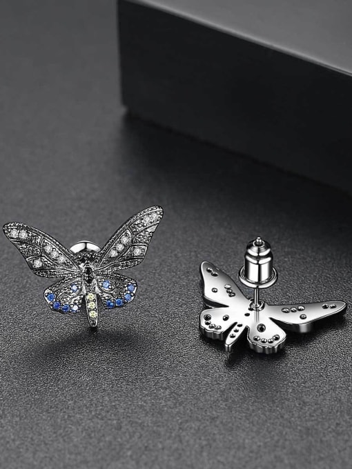 BLING SU Copper With Black Gun Plated Fashion Butterfly Stud Earrings 2