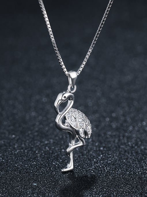 sliver 925 Sterling Silver With Platinum Plated Cute Flamingo Necklaces