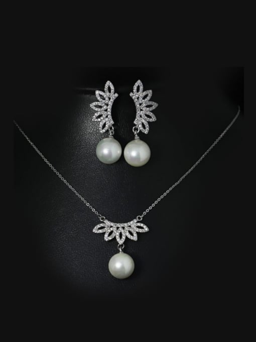 L.WIN Zircon Pearl Two Pieces Jewelry Set
