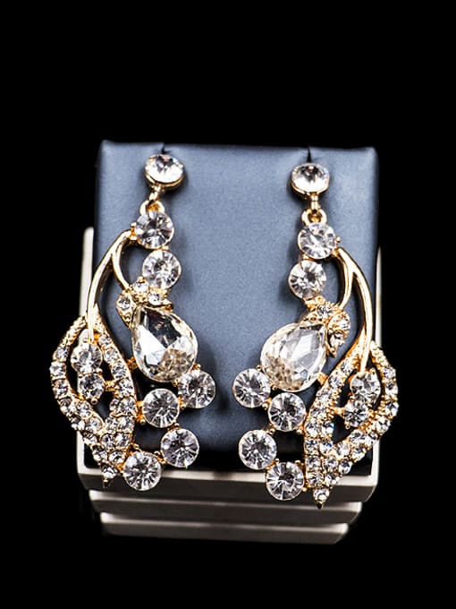 Lan Fu Fashion Leaves shaped Glass Rhinestones Two Pieces Jewelry Set 2