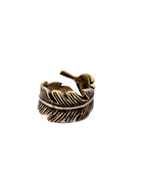 KM Simple Feather Retro Alloy Opening Statement Ring 0