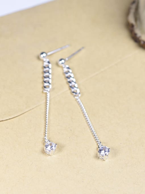 Peng Yuan Fashion Zircon Silver Chain Drop Earrings 0