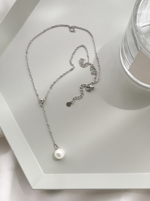 Boomer Cat Sterling silver slender synthetic pearl necklace