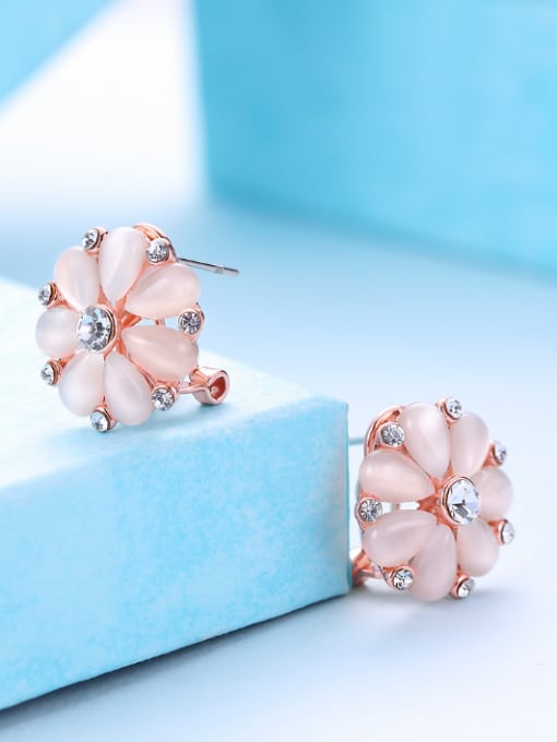 Rose gold,Pink Women Temperament  Rhinestone Flower Shaped clip on earring