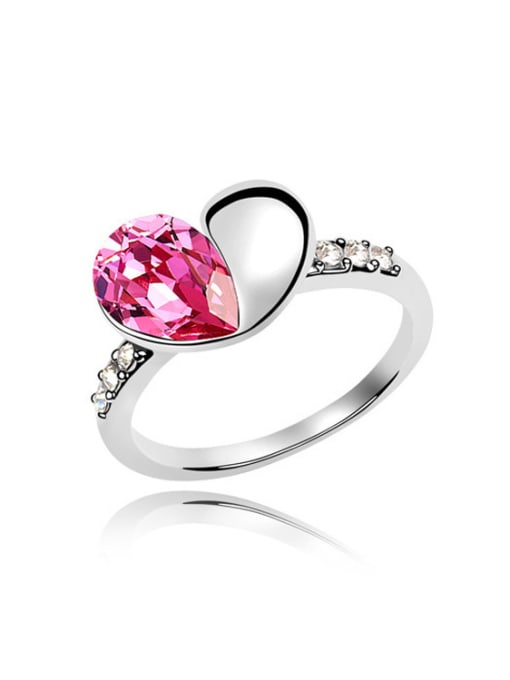 pink Simple Water Drop austrian Crystal Heart Alloy Ring