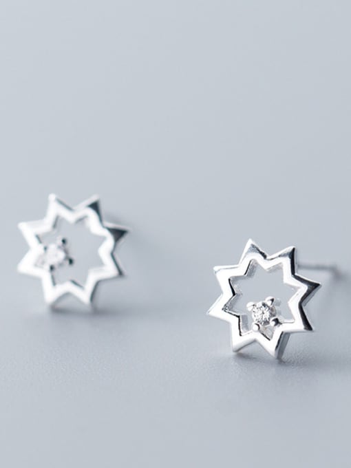 Rosh 925 Sterling Silver With Silver Plated Simplistic Octagonal star Stud Earrings 2