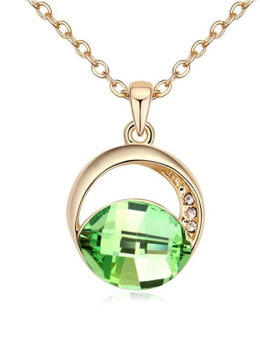 green Simple Oval austrian Crystal Champagne Gold Plated Necklace