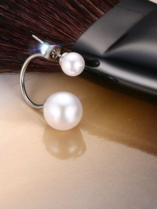 CONG Women Elegant Artificial Pearl Titanium Drop Earrings 2