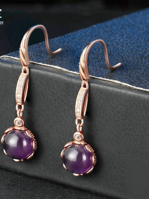 ZK Natural Amethyst Round Rose Gold Plated Drop Earrings 1