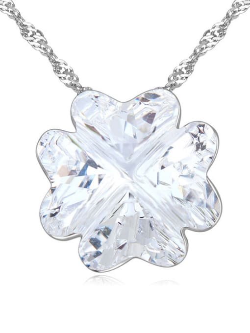 White Simple Flower austrian Crystal Pendant Alloy Necklace