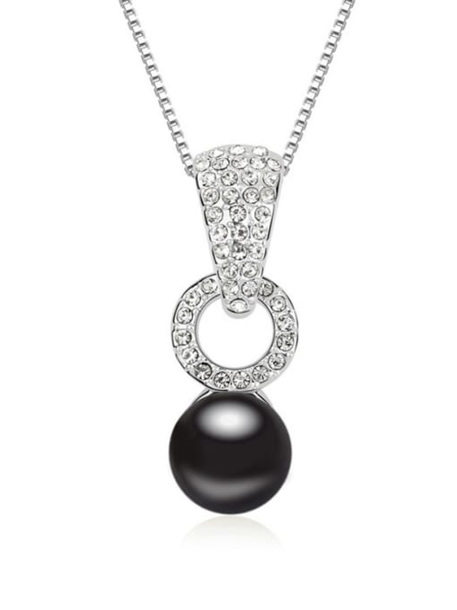 Black Simple Imitation Pearl Shiny Crystals-covered Pendant Alloy Necklace