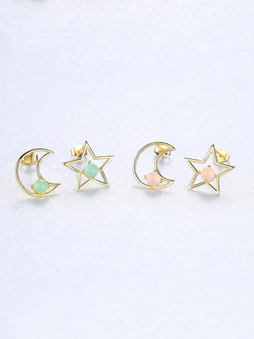 CCUI 925 Sterling Silver With multicolor Opal Cute Stars moon asymmetry Stud Earrings 3