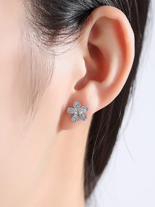 BLING SU Copper With 3A cubic zirconia Simplistic Flower Stud Earrings 1