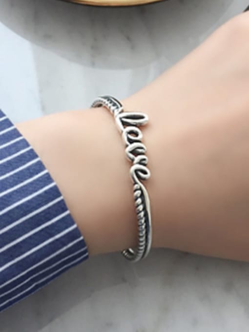 Peng Yuan Retro LOVE Silver Opening Bangle 1