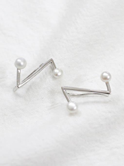 DAKA Fashion Little Freshwater Pearls Letter Z-shaped Silver Stud Earrings 0