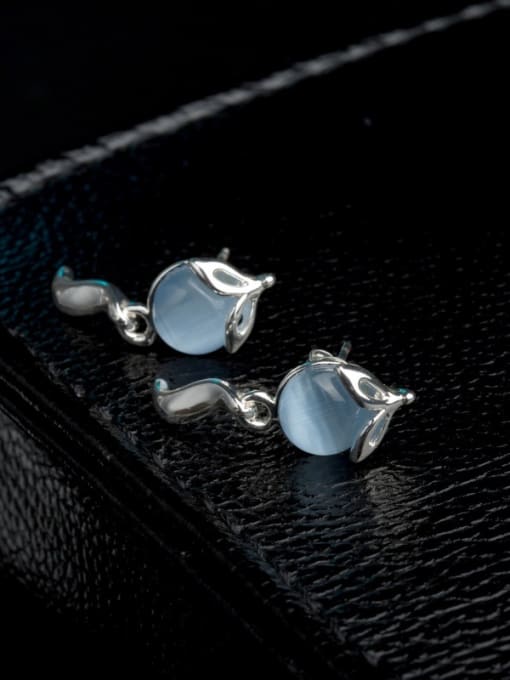 Silvery Blue Fox Shaped Opal Stone Stud Earrings