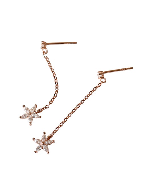 Rose Gold Fashion Marquise Zircon-studded Little Flower Silver Drop Earrings