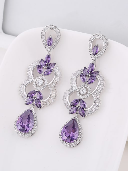 Purple Fashion Shiny Zirconias Copper Flowery Drop Earrings