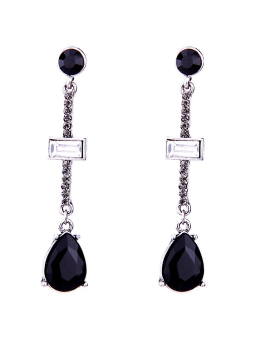 KM Retro Style Women Elegant Black Stones Drop Earrings