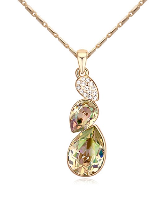 green Exquisite Water Drop austrian Crystals Champagne Gold Plated Necklace