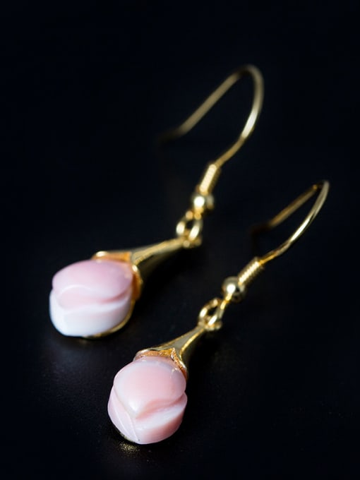 SILVER MI Beautiful Magnolia Flowers Drop hook earring 2