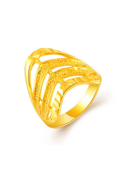 Yi Heng Da Personality 24K Gold Plated Hollow Geometric Design Copper Ring 0