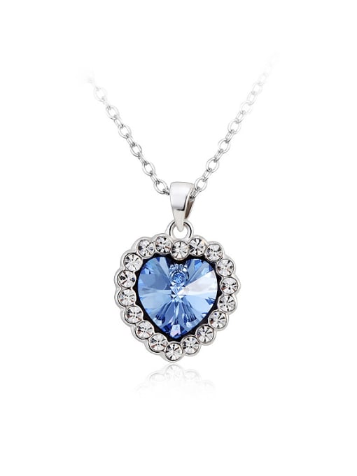 Platinum,light Blue 18K White Gold Heart Shaped Crystal Necklace
