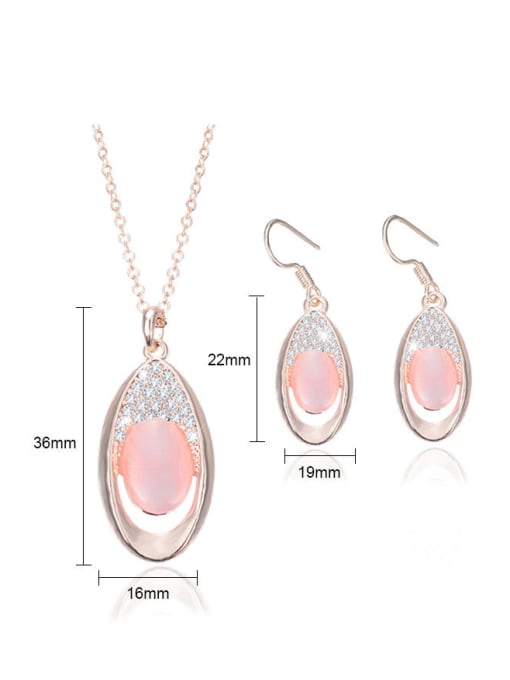 BESTIE Alloy Rose Gold Plated Fashion Pink Stone Oval-shaped Two Pieces Jewelry Set 3
