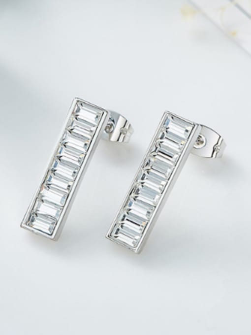 CEIDAI Simple Rectangular Zircon Stud Earrings 2